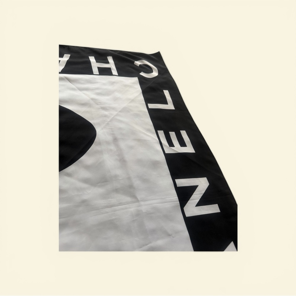 Vintage CHANEL Black, White and Gold Graphic Silk Scarf - Picture 4 of 11